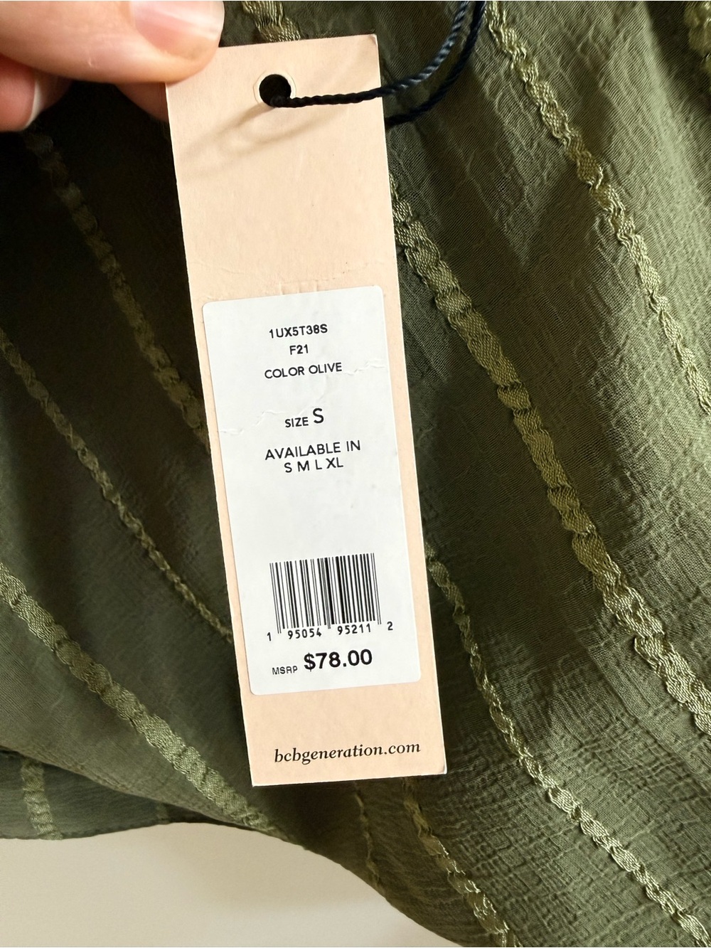 NWT BCBGeneration Olive Green Dobby Stripe Wrap Crop Blouse Small - Picture 6 of 13